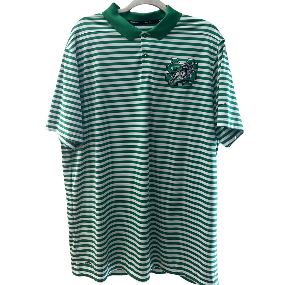 Nike Green and White Striped Polo Shirt
